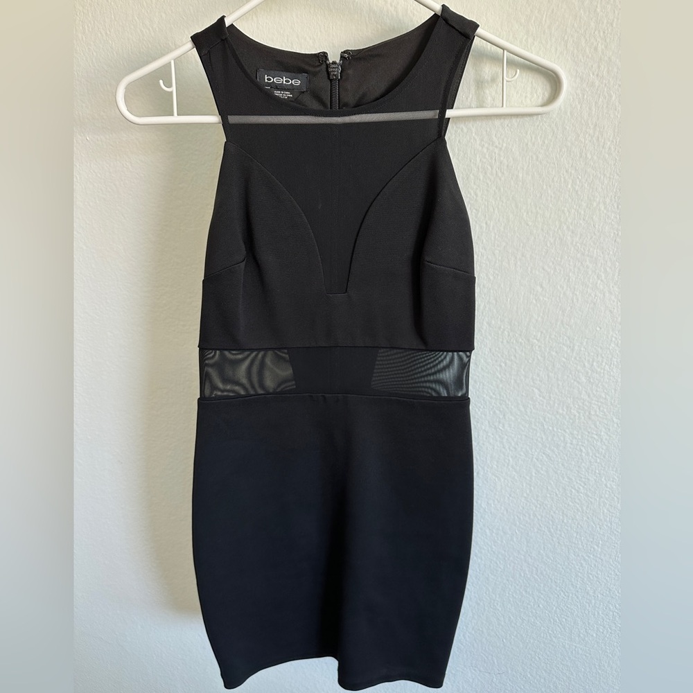 Bebe - black mesh inset mini bodycon dress - worn once!!